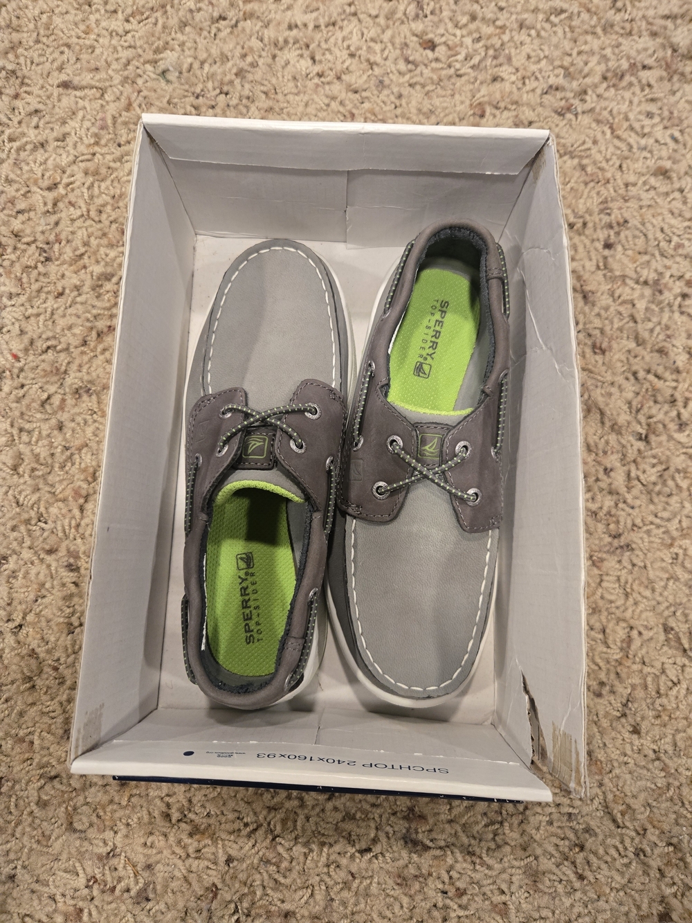 Sperry Kids Gray Boat Shoes with Lime Green Insole Size 13.5 NWT